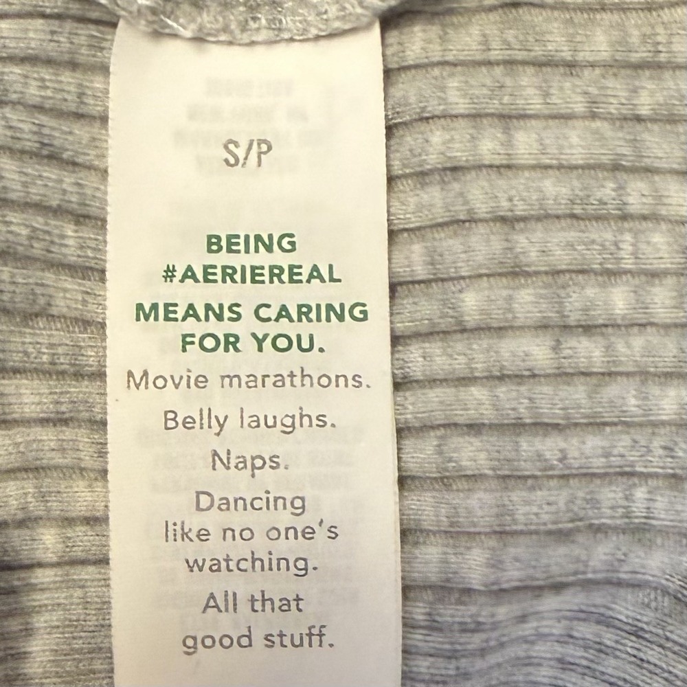 Aerie Henley Long Sleeve Small Gray Y2K Ribbed Preppy Casual - Picture 5 of 6